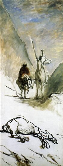 Don Quixote, Sancho Pansa and the Dead Mule - Honore Daumier