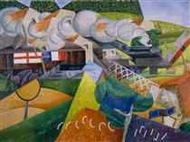 Red Cross Train Passing a Village - Gino Severini
